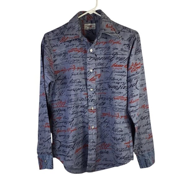 Vtg Declaration of Independence Signatures Shirt Van Heusen 417 Mens Sz 20 14.5 - Picture 3 of 7